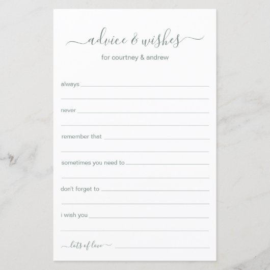 Papier Conseils et souhaits (Devant)