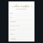 Papier Conseils et souhaits<br><div class="desc">Ces draps simples, dorés et blancs, modernes, minimes, écrits à la main Conseils & Voisins sont parfaits pour avoir une douche nuptiale, un dîner de répétition ou des invités mariages pour le couple heureux. Les gens vont adorer avoir les invites - ils rendent si facile de laisser des mots d'amour...</div>