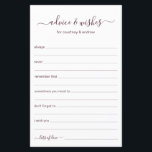 Papier Conseils et souhaits<br><div class="desc">Ces draps simples, bordeaux et blancs, modernes, minimalistes, manuscrits Conseils & Voeux sont parfaits pour avoir une douche nuptiale, un dîner de répétition ou des invités mariages pour le couple heureux. Les gens vont adorer avoir les invites - ils rendent si facile de laisser des mots d'amour de conseils et...</div>
