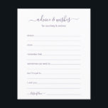 Papier Conseils et souhaits<br><div class="desc">Ces simples, poussiéreux lavande gris violet et blanc, moderne, minimaliste, écriture manuscrite Conseils & Voeux draps sont parfaits pour avoir une douche nuptiale, un dîner de répétition ou des invités mariages remplir pour le couple heureux. Les gens vont adorer avoir les invites - ils rendent si facile de laisser des...</div>