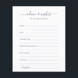 Papier Conseils et souhaits<br><div class="desc">Ces simples, poussiéreux lavande gris violet et blanc, moderne, minimaliste, écriture manuscrite Conseils & Voeux draps sont parfaits pour avoir une douche nuptiale, un dîner de répétition ou des invités mariages remplir pour le couple heureux. Les gens vont adorer avoir les invites - ils rendent si facile de laisser des...</div>