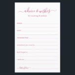 Papier Conseils et souhaits<br><div class="desc">Ces draps simples, roses, rose et blanc, modernes, minimes, manuscrits Conseils & Voisins sont parfaits pour avoir une douche nuptiale, un dîner de répétition ou des invités mariages remplissent pour le couple heureux. Les gens vont adorer avoir les invites - ils rendent si facile de laisser des mots d'amour de...</div>
