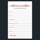 Papier Conseils et souhaits<br><div class="desc">Ces draps simples, rouges et blancs, modernes, minimes, écrits à la main Conseils & Voisins sont parfaits pour avoir une douche nuptiale, un dîner de répétition ou des invités mariages pour le couple heureux. Les gens vont adorer avoir les invites - ils rendent si facile de laisser des mots d'amour...</div>
