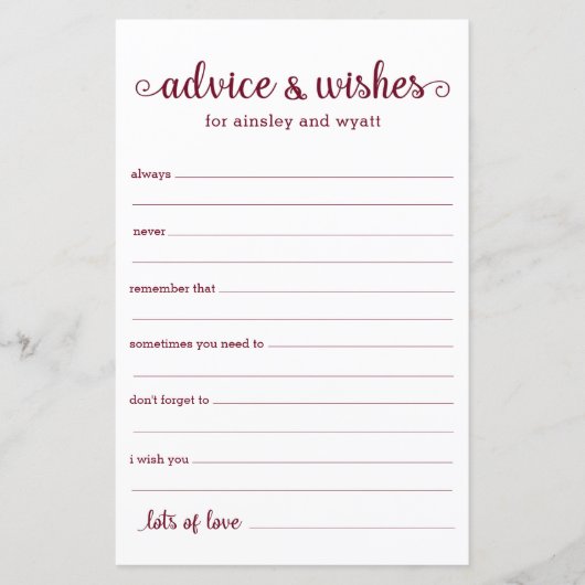 Papier Conseils et souhaits (Devant)