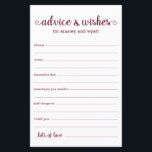 Papier Conseils et souhaits<br><div class="desc">Ces draps simples, bordeaux et blancs, modernes, minimalistes, manuscrits Conseils & Voeux sont parfaits pour avoir une douche nuptiale, un dîner de répétition ou des invités mariages pour le couple heureux. Les gens vont adorer avoir les invites - ils rendent si facile de laisser des mots d'amour de conseils et...</div>