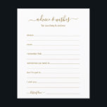 Papier Conseils et souhaits<br><div class="desc">Ces draps simples, dorés et blancs, modernes, minimes, écrits à la main Conseils & Voisins sont parfaits pour avoir une douche nuptiale, un dîner de répétition ou des invités mariages pour le couple heureux. Les gens vont adorer avoir les invites - ils rendent si facile de laisser des mots d'amour...</div>