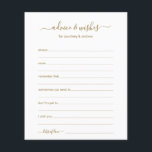 Papier Conseils et souhaits<br><div class="desc">Ces draps simples, dorés et blancs, modernes, minimes, écrits à la main Conseils & Voisins sont parfaits pour avoir une douche nuptiale, un dîner de répétition ou des invités mariages pour le couple heureux. Les gens vont adorer avoir les invites - ils rendent si facile de laisser des mots d'amour...</div>