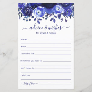 Papier Conseils et souhaits Blue Floral LGBTQ Mariage