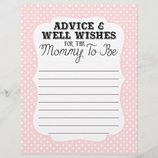 Papier Conseils et souhaits de baby shower pour maman (Devant)