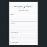 Papier Conseils et souhaits Espagnol<br><div class="desc">Ces feuilles de Consejos y Deseos, simples, modernes, minimes, de couleur bleue poussiéreuse, sont parfaites pour votre douche nuptiale, votre dîner de répétition ou vos invités mariages pour le couple heureux. Les gens vont adorer avoir les invites - ils rendent si facile de laisser des mots d'amour de conseils et...</div>