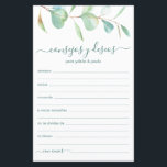 Papier Conseils et souhaits Espagnol<br><div class="desc">Ces belles feuilles botaniques, manuscrites de l'écriture espagnole Conseil & Voeux (Consejos y Deseos) avec de l'eucalyptus aquarelle au sommet sont parfaites pour avoir une douche nuptiale, un dîner de répétition ou des invités mariages remplir pour le couple heureux. Les gens vont adorer avoir les invites - ils rendent si...</div>