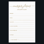 Papier Conseils et souhaits Espagnol<br><div class="desc">Ces draps manuscrits Consejos y Deseos, simples, modernes, minimalistes et dorés, sont parfaits pour prendre une douche nuptiale, un dîner de répétition ou un dîner mariage pour le couple heureux. Les gens vont adorer avoir les invites - ils rendent si facile de laisser des mots d'amour de conseils et de...</div>