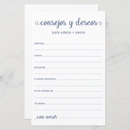 Papier Conseils et souhaits Espagnol (Devant / Derrière)