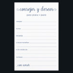 Papier Conseils et souhaits Espagnol<br><div class="desc">Ces draps simples, bleus poussiéreux, modernes, minimes, manuscrits Espagnol Conseils & Voeux/Consejos y Deseos sont parfaits pour avoir une douche nuptiale, un dîner de répétition ou des invités mariages pour le couple heureux. Les gens vont adorer avoir les invites - ils rendent si facile de laisser des mots d'amour de...</div>