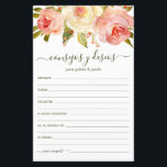 Papier Conseils et souhaits Espagnol<br><div class="desc">Ces draps simples, fleuris et manuscrits Espagnol Conseil & Voeux (Consejos y Deseos) avec des roses d'aquarelle rose et blanc au sommet sont parfaits pour avoir une douche nuptiale, un dîner de répétition ou des invités mariages à remplir pour le couple heureux. Les gens vont adorer avoir les invites -...</div>