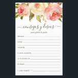 Papier Conseils et souhaits Espagnol<br><div class="desc">Ces draps simples, fleuris et manuscrits Espagnol Conseil & Voeux (Consejos y Deseos) avec des roses d'aquarelle rose et blanc au sommet sont parfaits pour avoir une douche nuptiale, un dîner de répétition ou des invités mariages à remplir pour le couple heureux. Les gens vont adorer avoir les invites -...</div>