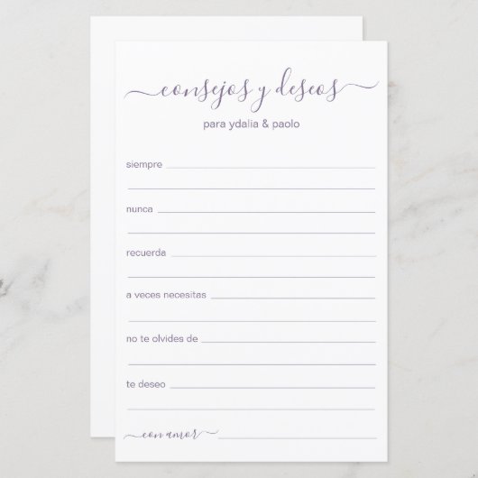 Papier Conseils et souhaits Espagnol (Devant / Derrière)