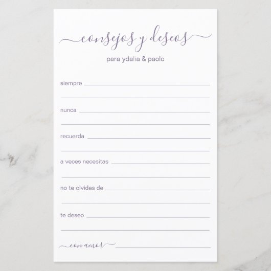 Papier Conseils et souhaits Espagnol (Devant)