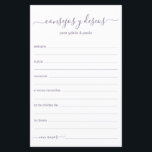 Papier Conseils et souhaits Espagnol<br><div class="desc">Ces feuilles de Consejos y Deseos, simples, modernes, minimes, pourpres et poussiéreuses, sont parfaites pour votre douche nuptiale, votre dîner de répétition ou vos invités mariages pour le couple heureux. Les gens vont adorer avoir les invites - ils rendent si facile de laisser des mots d'amour de conseils et de...</div>
