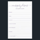 Papier Conseils et souhaits Espagnol<br><div class="desc">Ces feuilles de Consejos y Deseos, simples, modernes, minimes, pourpres et poussiéreuses, sont parfaites pour votre douche nuptiale, votre dîner de répétition ou vos invités mariages pour le couple heureux. Les gens vont adorer avoir les invites - ils rendent si facile de laisser des mots d'amour de conseils et de...</div>