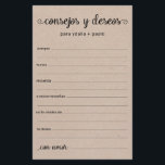Papier Conseils et souhaits Espagnol<br><div class="desc">Ces draps simples, noirs et blancs, rustiques, minimes, écrits à la main Espagnol Conseils & Voeux/Consejos y Deseos sont parfaits pour avoir une douche nuptiale, un dîner de répétition ou des invités mariages pour le couple heureux. Les gens vont adorer avoir les invites - ils rendent si facile de laisser...</div>