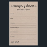Papier Conseils et souhaits Espagnol<br><div class="desc">Ces draps simples, noirs et blancs, rustiques, minimes, écrits à la main Espagnol Conseils & Voeux/Consejos y Deseos sont parfaits pour avoir une douche nuptiale, un dîner de répétition ou des invités mariages pour le couple heureux. Les gens vont adorer avoir les invites - ils rendent si facile de laisser...</div>