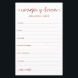 Papier Conseils et souhaits Espagnol<br><div class="desc">Ces draps en or simple, rose, moderne, minimaliste, manuscrit Espagnol Conseils & Voeux/Consejos y Deseos sont parfaits pour avoir une douche nuptiale, un dîner de répétition ou des invités mariages à remplir pour le couple heureux. Les gens vont adorer avoir les invites - ils rendent si facile de laisser des...</div>