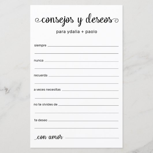 Papier Conseils et souhaits Espagnol (Devant)