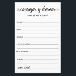 Papier Conseils et souhaits Espagnol<br><div class="desc">Ces draps simples, noirs et blancs, modernes, minimes, écrits à la main Espagnol Conseils & Voeux/Consejos y Deseos sont parfaits pour avoir une douche nuptiale, un dîner de répétition ou des invités mariages pour le couple heureux. Les gens vont adorer avoir les invites - ils rendent si facile de laisser...</div>