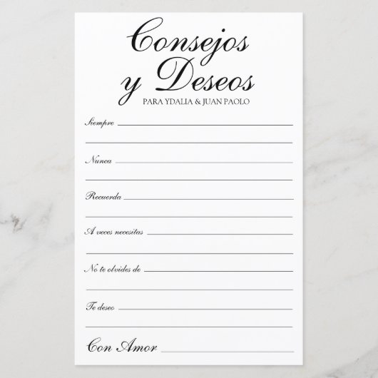 Papier Conseils et souhaits Espagnol (Devant)