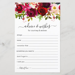 Papier Conseils et souhaits Mariage floral Bourgogne