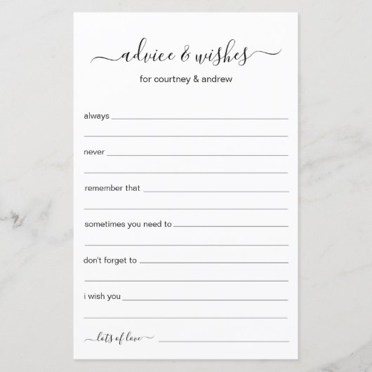 Papier Conseils et souhaits mariages (Devant)