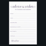 Papier Conseils et souhaits Mariages pour LGBTQ violet mo<br><div class="desc">Ces feuilles simples, violettes et blanches, modernes, minimes, écriture manuscrite LGBTQ Conseils & Voeux sont parfaites pour avoir à votre douche nuptiale, dîner de répétition ou mariage pour les invités à remplir pour le couple heureux. Les gens vont adorer avoir les invites - ils rendent si facile de laisser des...</div>