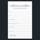 Papier Conseils et souhaits Mariages pour LGBTQ violet mo<br><div class="desc">Ces feuilles simples, violettes et blanches, modernes, minimes, écriture manuscrite LGBTQ Conseils & Voeux sont parfaites pour avoir à votre douche nuptiale, dîner de répétition ou mariage pour les invités à remplir pour le couple heureux. Les gens vont adorer avoir les invites - ils rendent si facile de laisser des...</div>