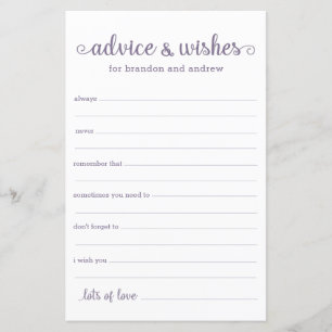 Papier Conseils et souhaits Mariages pour LGBTQ violet mo