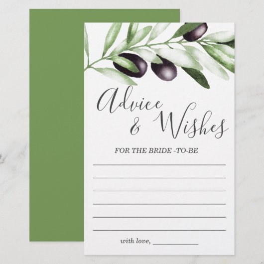 Papier Conseils et souhaits Olive Fête des mariées Jeu (Devant / Derrière)