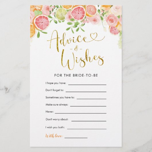 Papier Conseils et souhaits pour la Fête des mariées des  (Devant)