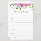 Papier Conseils et souhaits pour les Hydrangées roses (Devant / Derrière)