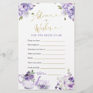Papier Conseils et souhaits pour thé à la Fête des mariée