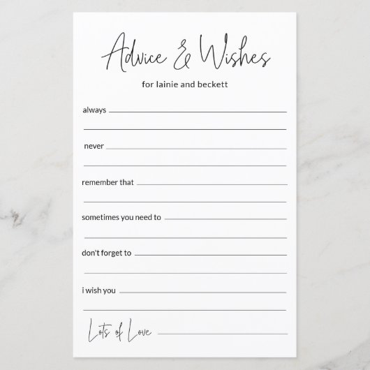 Papier Conseils et Vœux de Mariage (Devant)