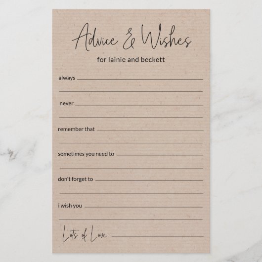 Papier Conseils et Vœux de Mariage (Devant)