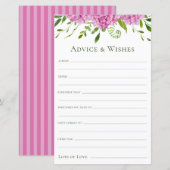 Papier Conseils et vœux de mariage aux hortensias roses (Devant / Derrière)