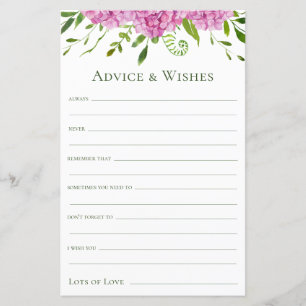 Papier Conseils et vœux de mariage aux hortensias roses