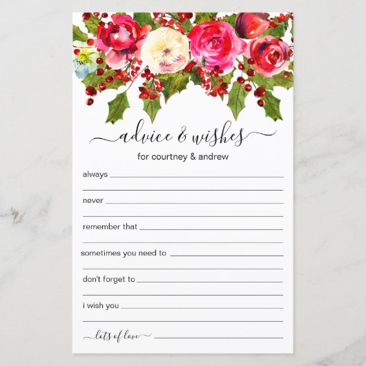 Papier Conseils et Vœux de Mariage de Noël (Devant)