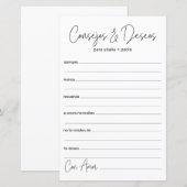 Papier Conseils et Vœux de Mariage Espagnol (Devant / Derrière)