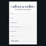 Papier Conseils et vœux de mariage LGBTQ Modern Navy Blue<br><div class="desc">Ces feuilles de conseils et vœux LGBTQ manuscrits simples, modernes, minimalistes, bleu marine et blanc sont parfaites pour votre douche de mariée, dîner de répétition ou mariage pour que les invités les remplissent pour le couple heureux. Les gens adoreront les invites - ils rendent si facile de laisser des mots...</div>