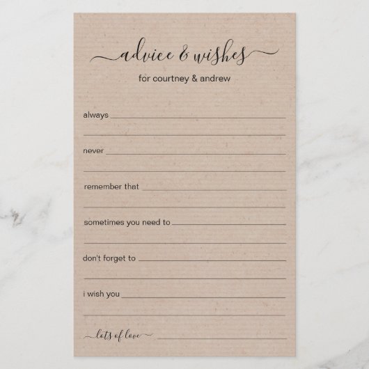 Papier Conseils et vœux de mariage rustiques (Devant)