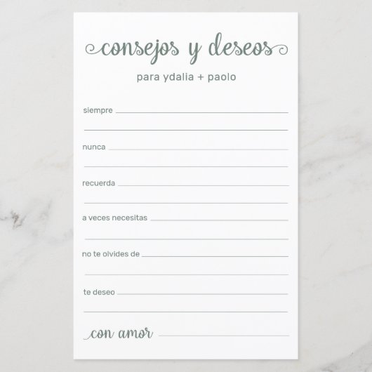 Papier Conseils et Vœux Espagnol (Devant)