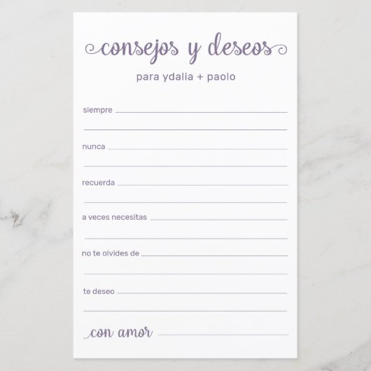 Papier Conseils et Vœux Espagnol (Devant)
