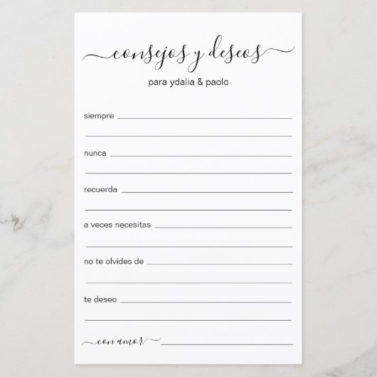 Papier Conseils et Vœux Espagnol (Devant)